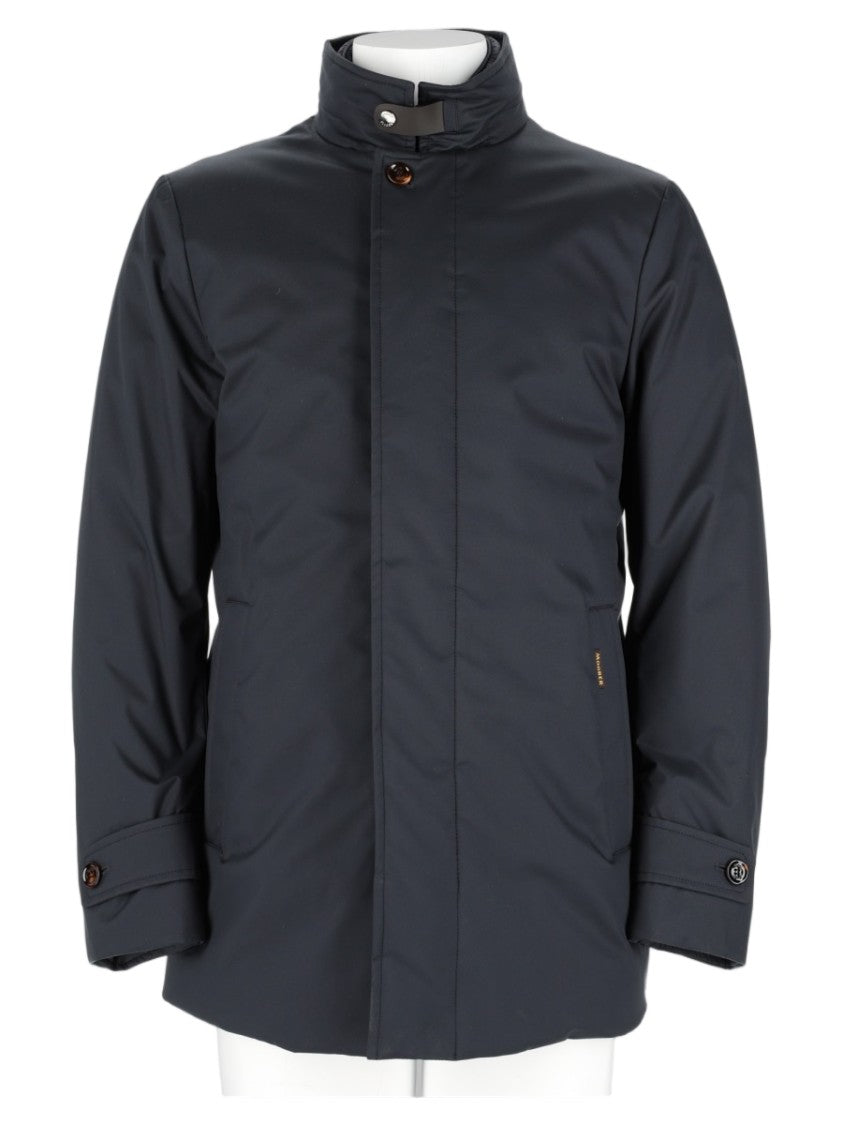 Moorer Dark Blue Casual Coat With High Collar And Adjustable Cuffs