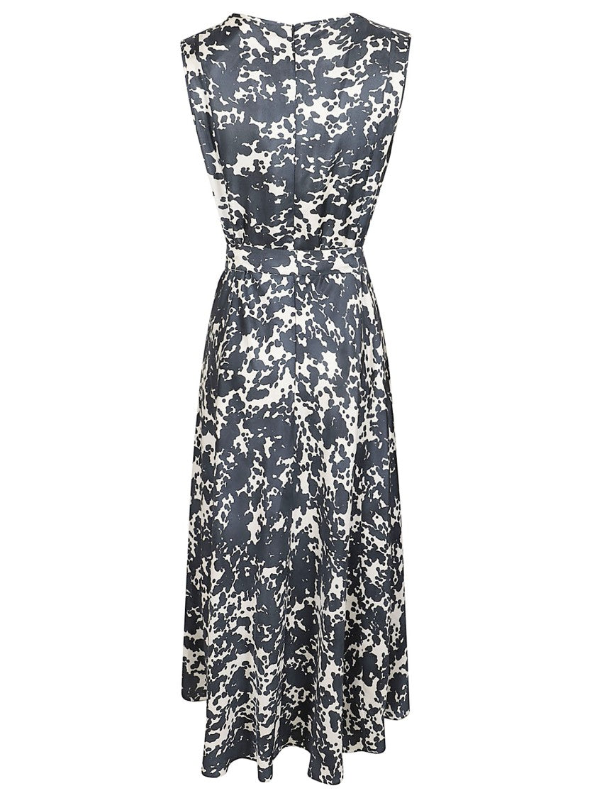 Max Mara Flowing Black And White Abstract Silk Midi Dress