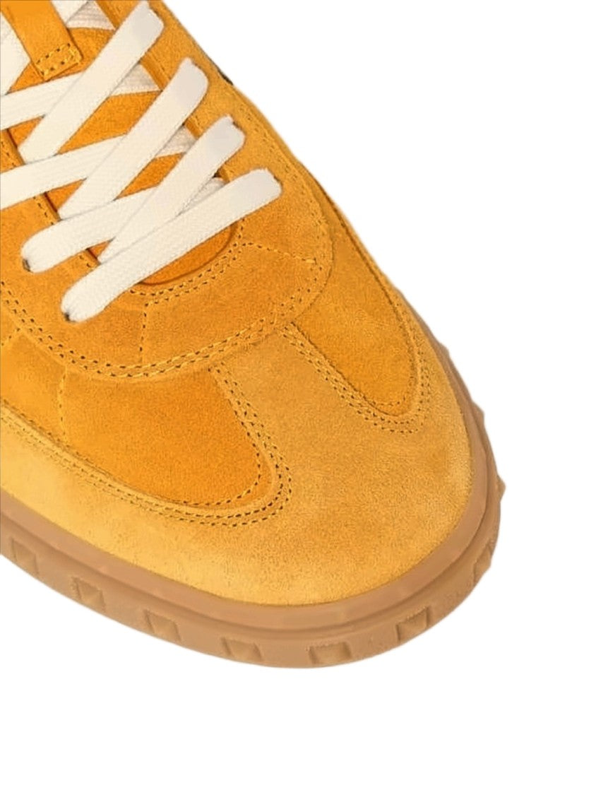 Valentino Garavani Vibrant Yellow Suede Sneakers With Black Panel