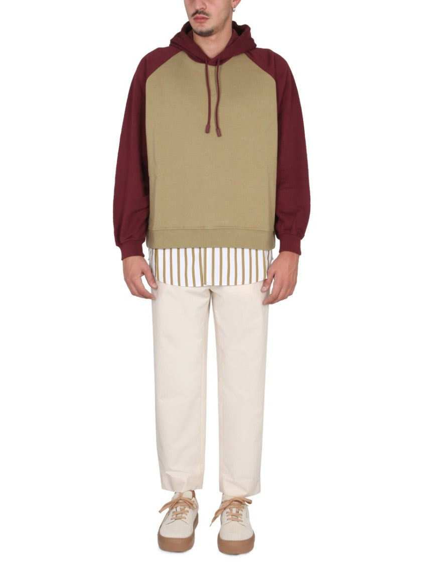 Sunnei Two-Tone Cotton Sweatshirt With Drawstring Hood