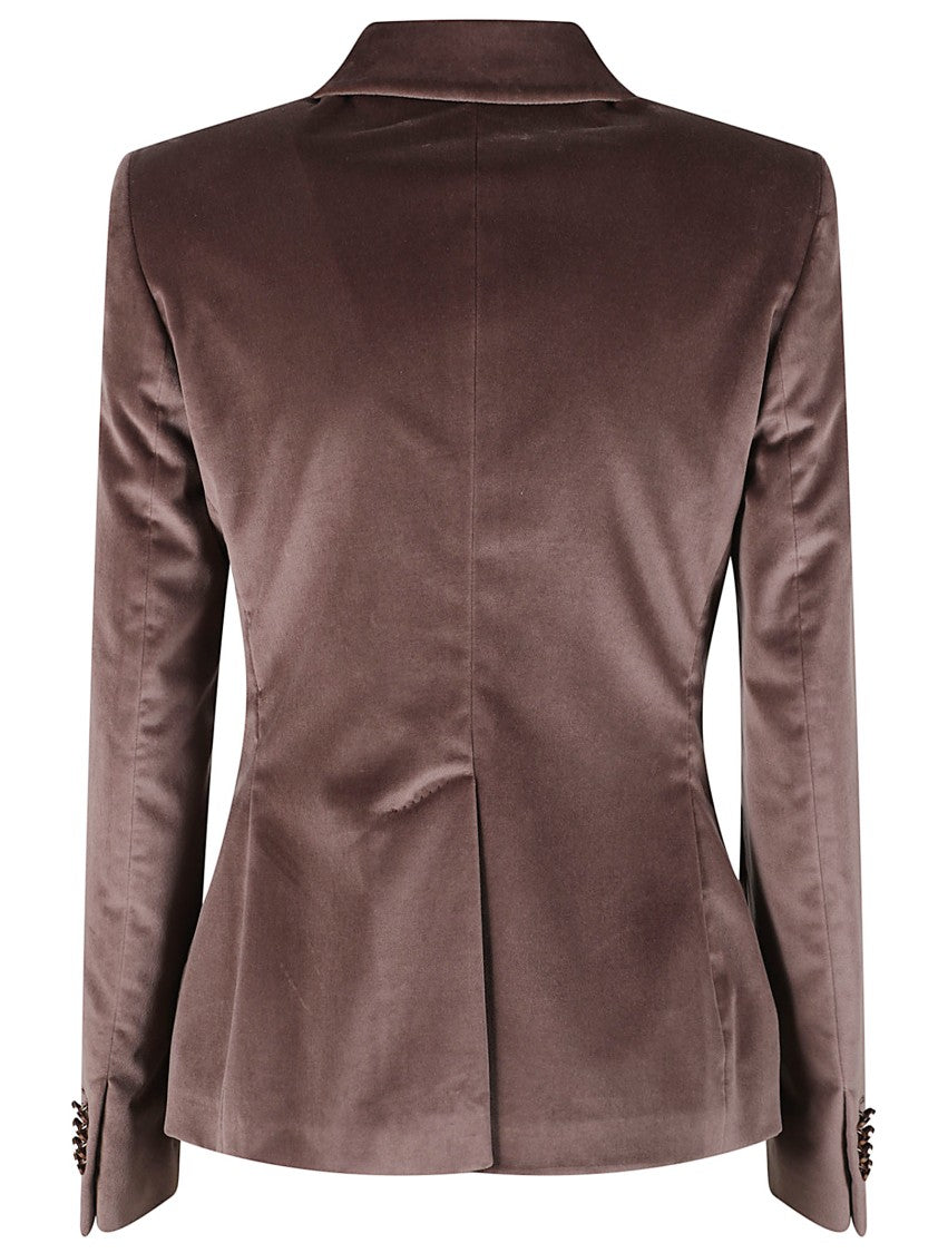 Tagliatore Single-Breasted Brown Velvet Blazer With Notched Lapels And Tailored Fit