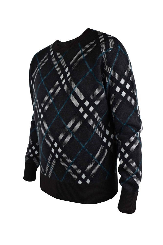 Burberry Brown And Black Wool Sweater With Check Pattern