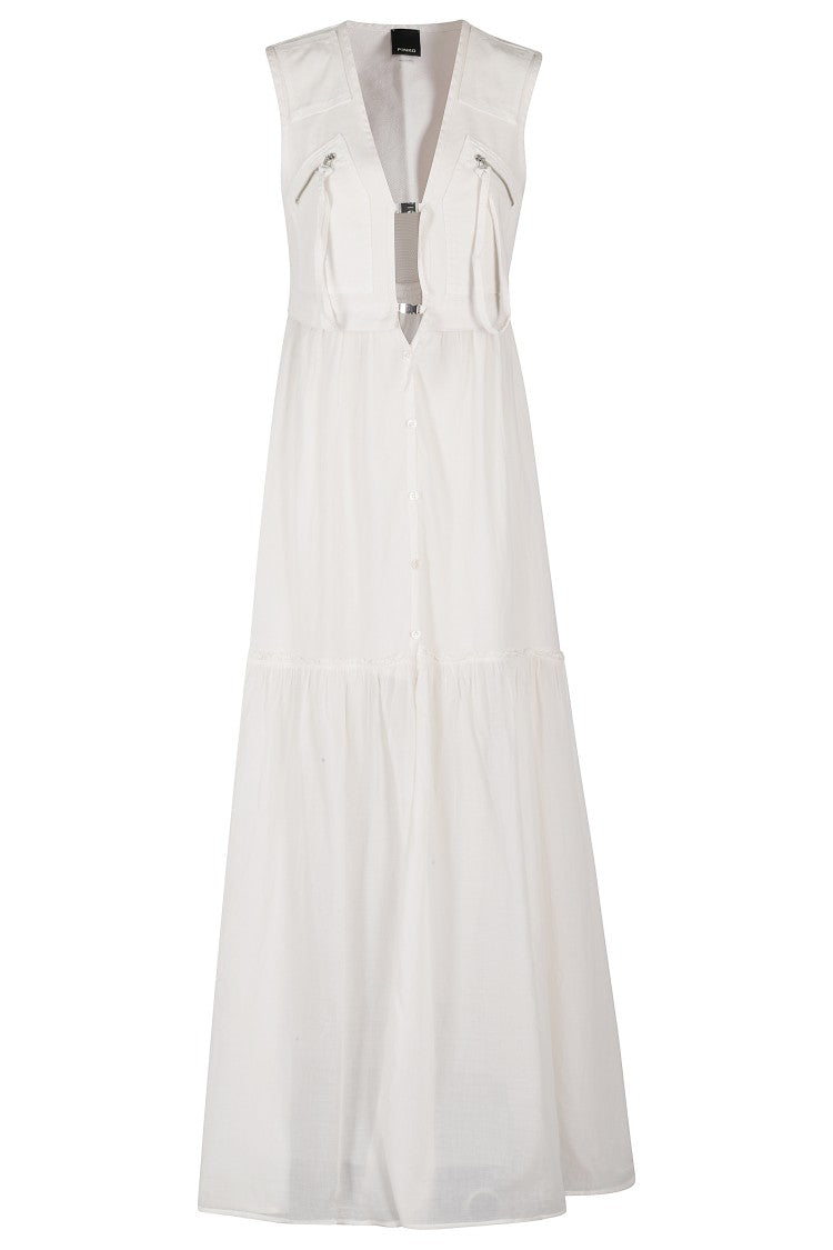Pinko Andres White Cotton Voile Maxi Dress