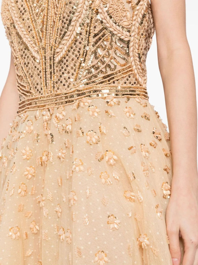 Saiid Kobeisy Tulle Beaded Dress With Halter Neckline