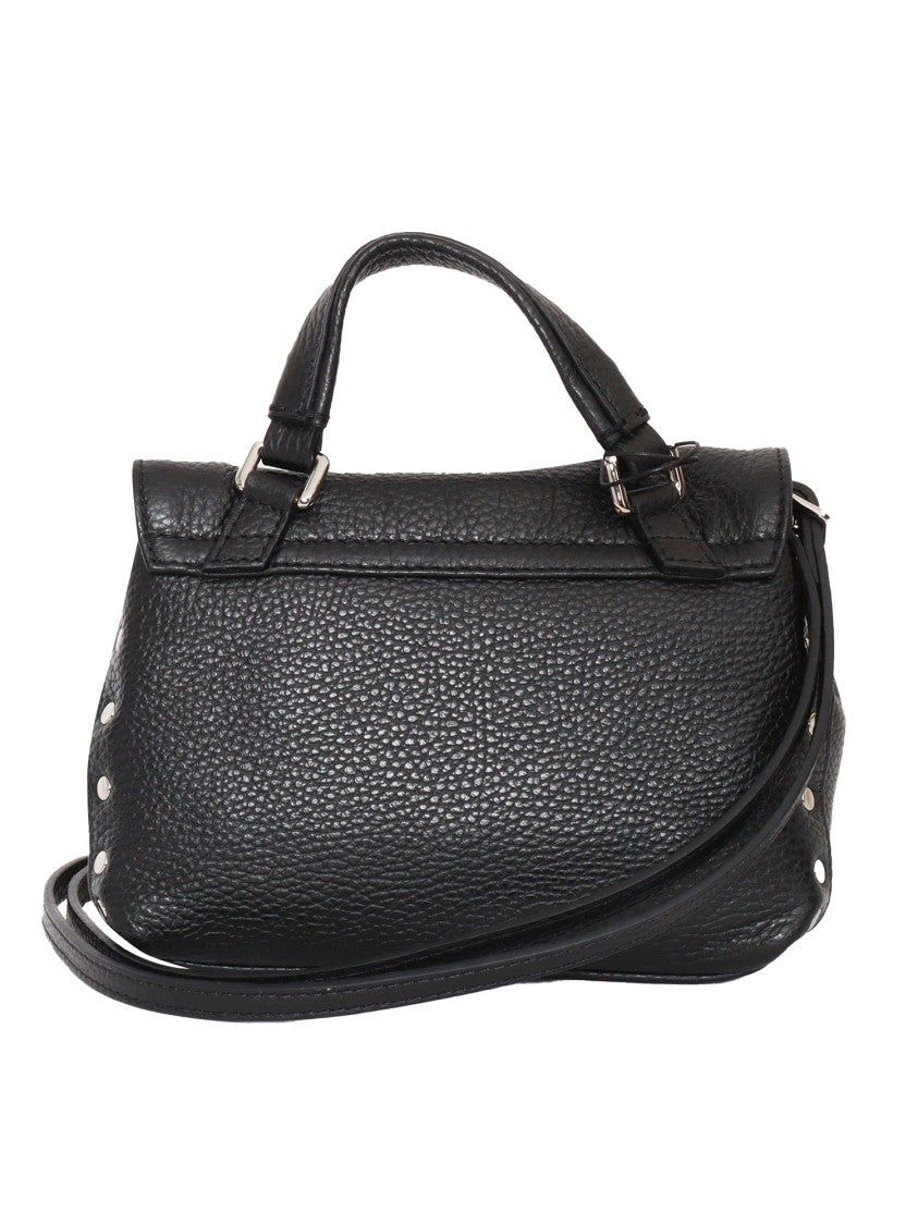 Zanellato Srl Medium Black Bovine Leather Shoulder Bag With Silver Accents