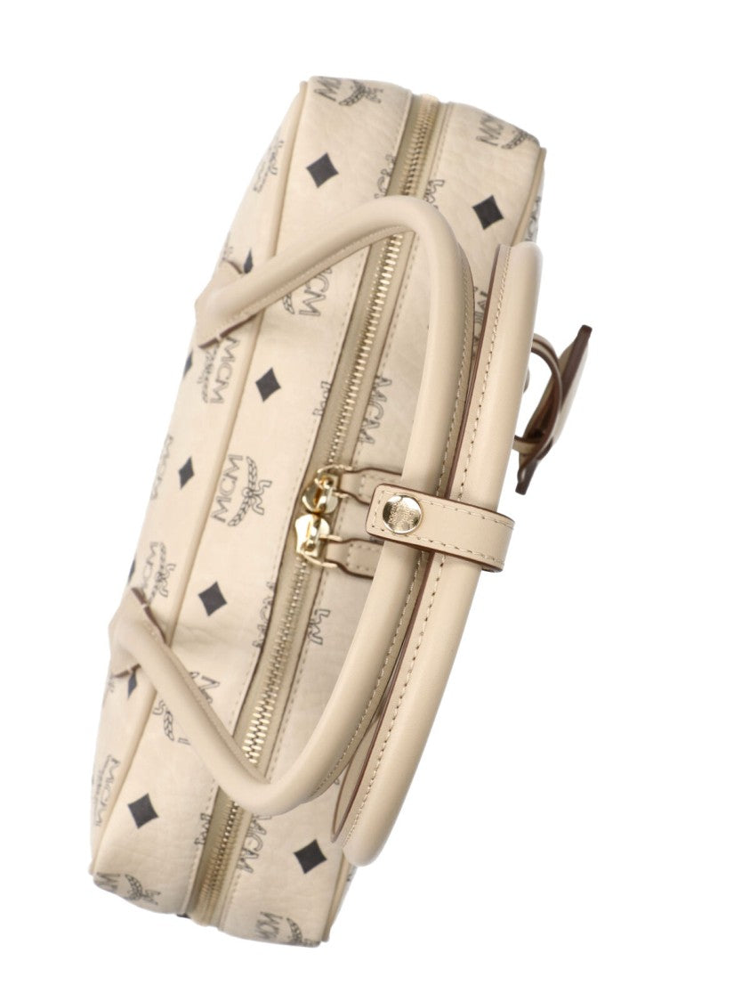 Mcm Beige Aren East-West Visetos Fabric Shoulder Bag