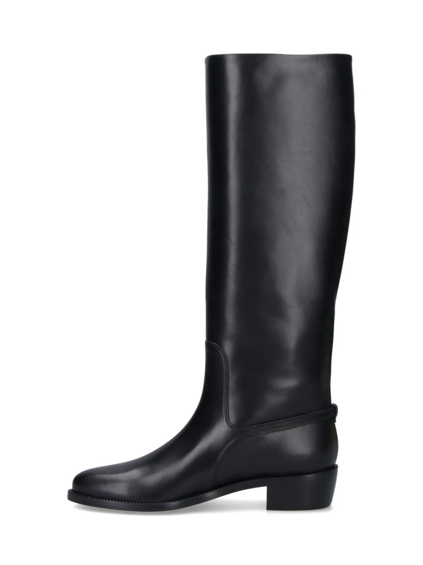 Ferragamo Tall Smooth Black Leather Boots