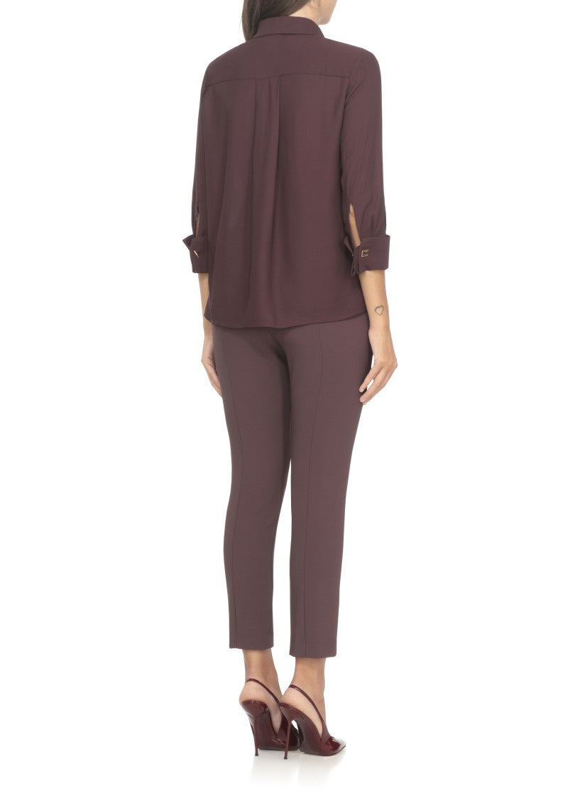 Elisabetta Franchi Bordeaux Viscose Shirt With Classic Collar
