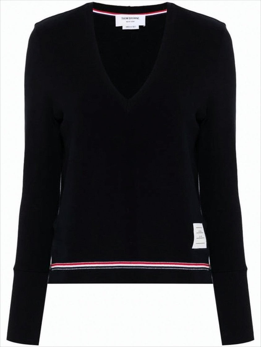 Thom Browne Fitted Long-Sleeve V-Neck Top With Ribbed Details