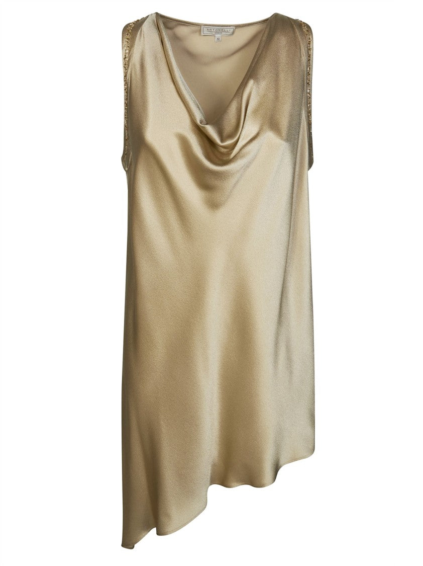 Antonelli Firenze Asymmetrical Cowl Neck Sequin Top