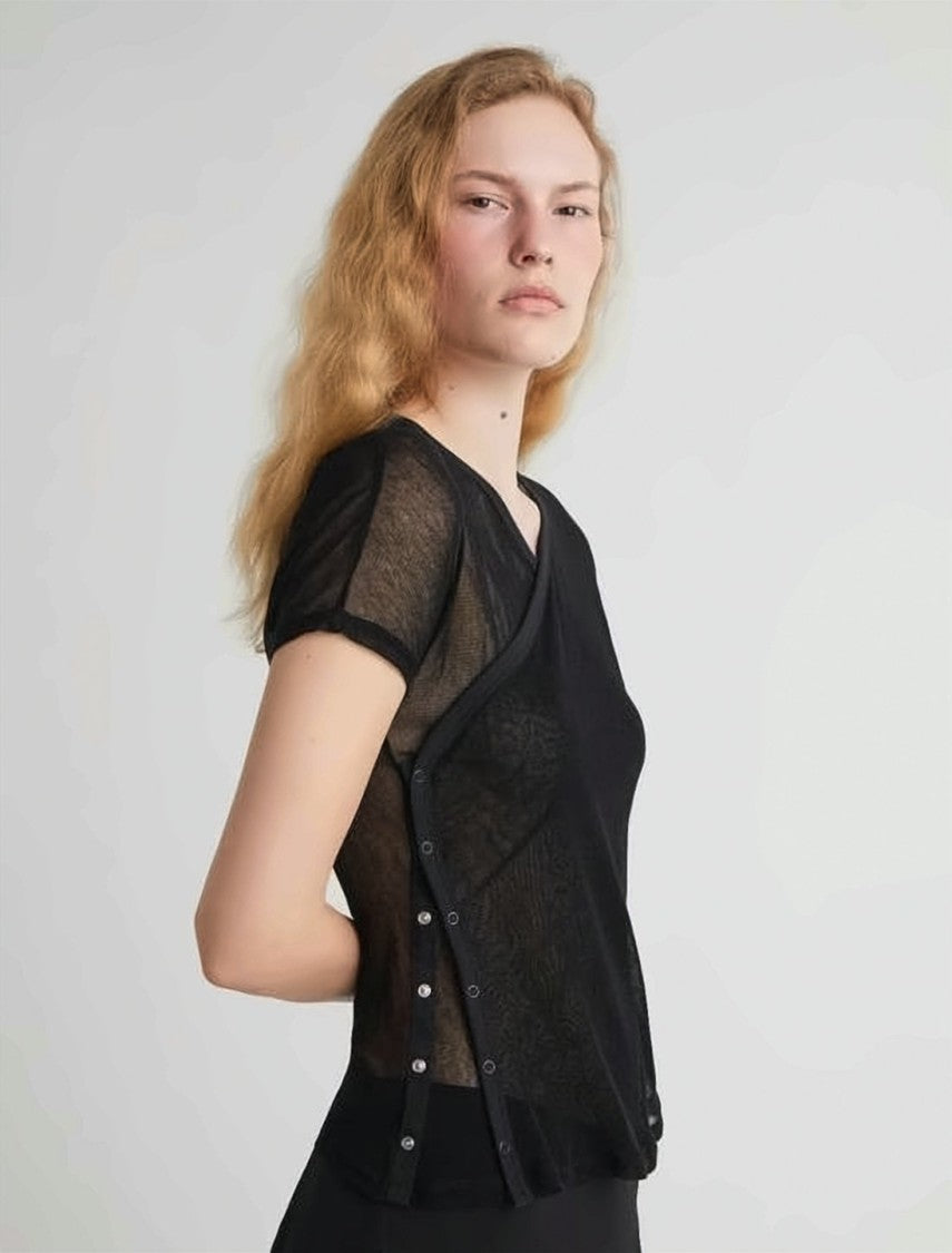 Paloma Wool Short-Sleeve Wrap Top With Textured Sheer Fabric