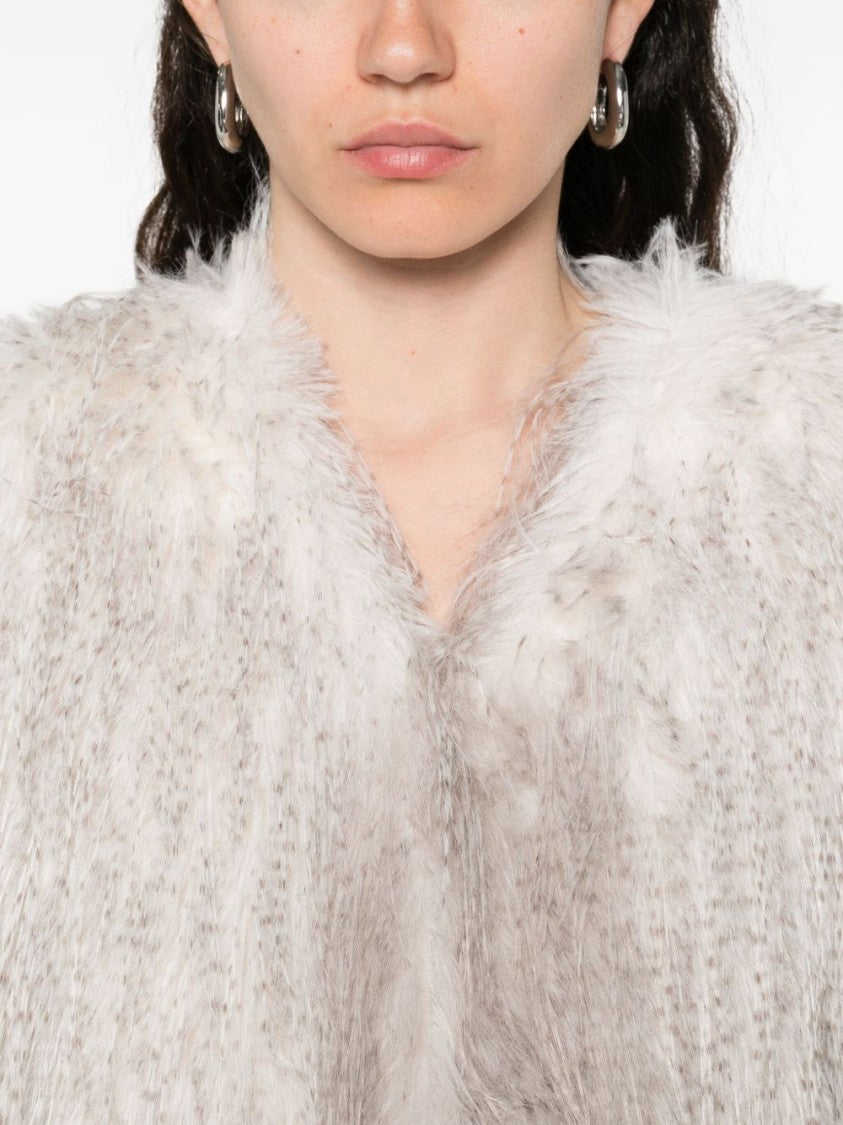 Blugirl Sleeveless White Coat With Fluffy Texture