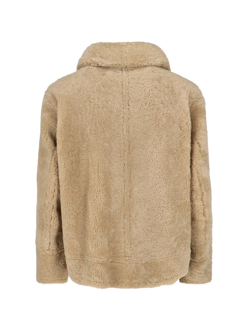 Dsquared2 Beige Shearling Jacket With High Collar
