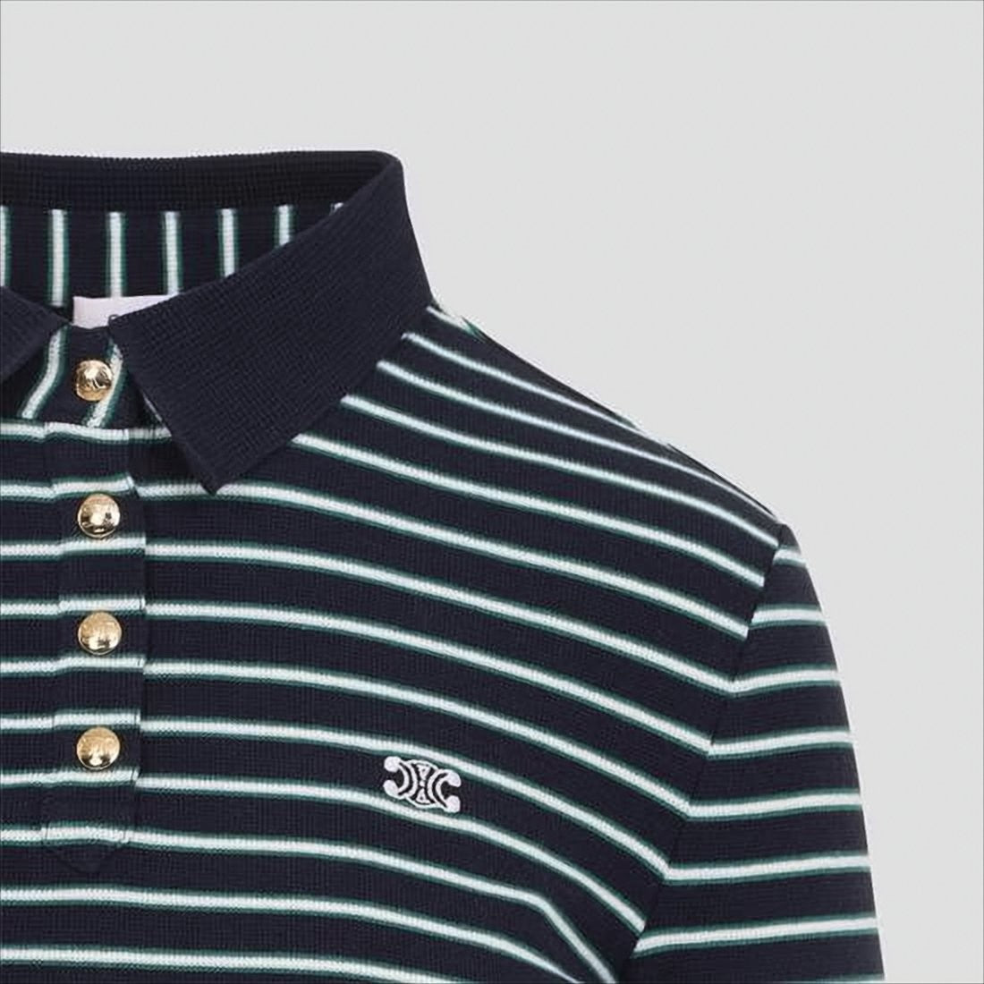 Celine Long-Sleeved Striped Polo Shirt With Ribbed Collar