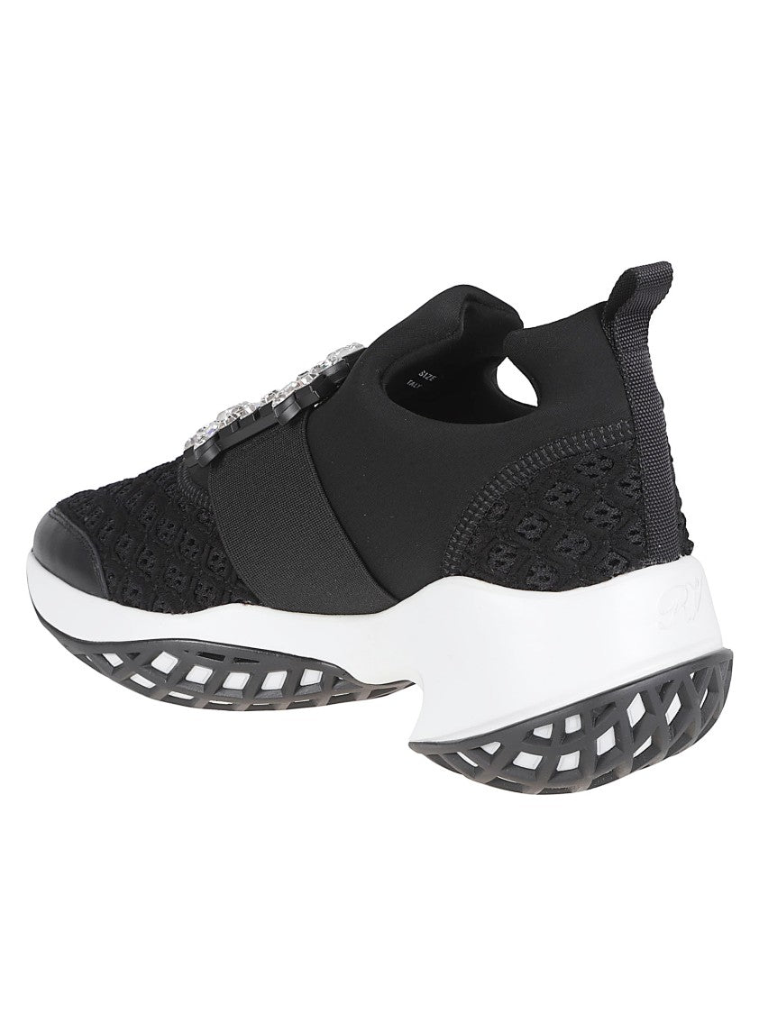 Roger Vivier Black Mesh Sneakers With Crystal Buckle And Geometric Sole