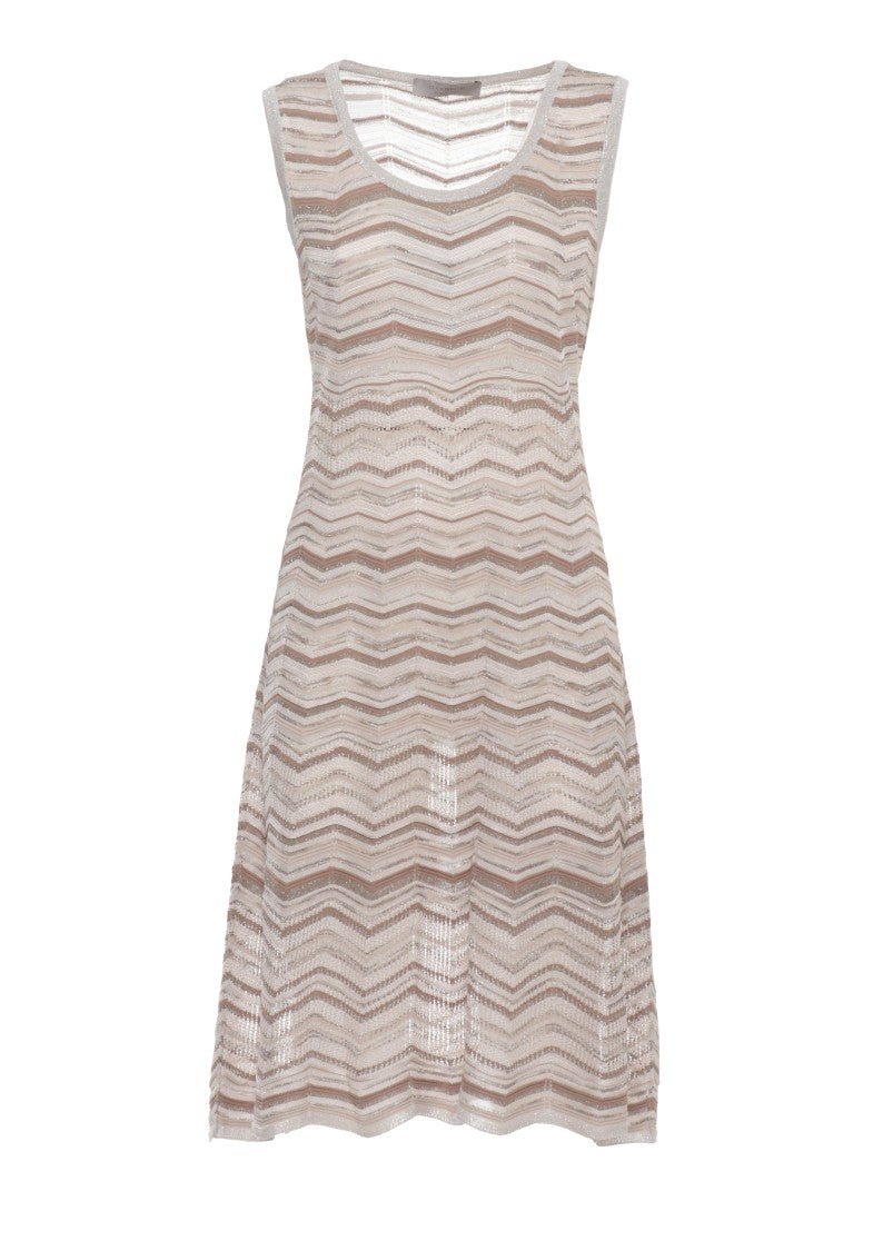 D. Exterior Chevron Striped V-Neck Dress With Lurex Accents