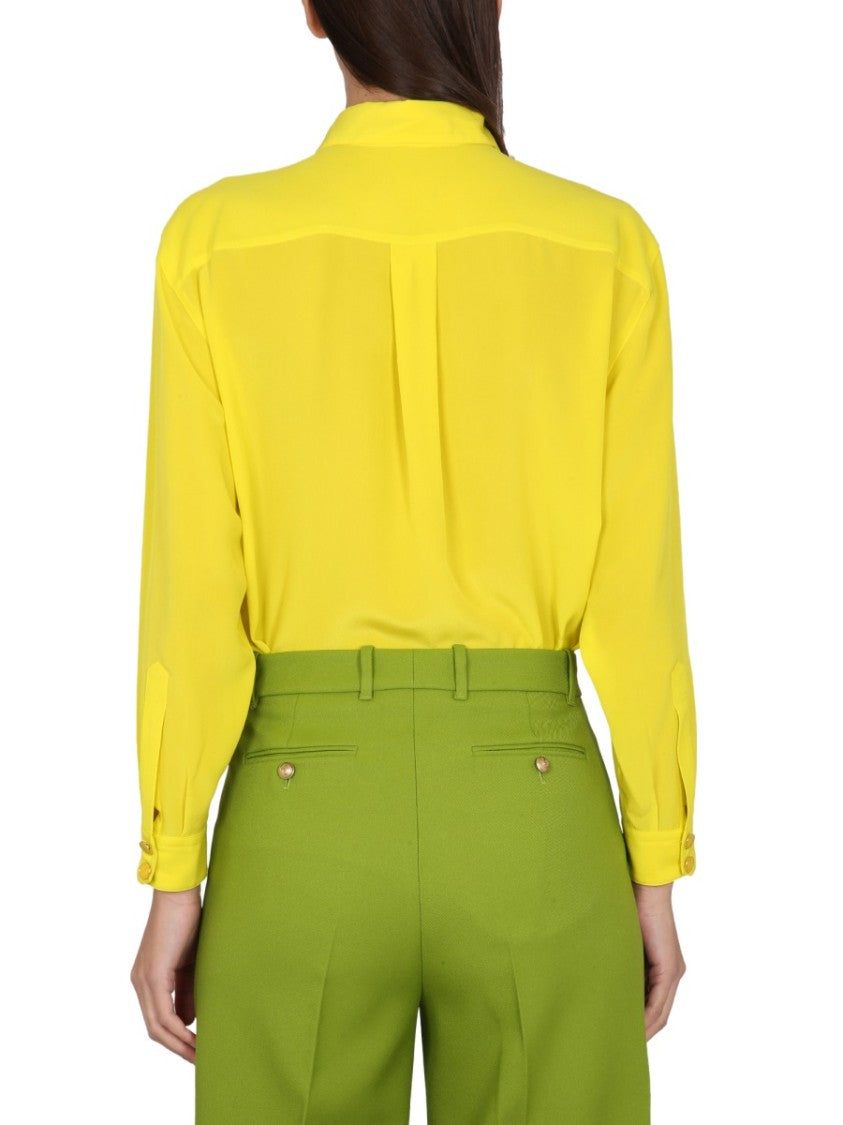 Gucci Pointed Collar Silk Shirt With Lined Detail