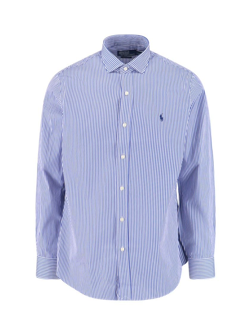 Polo Ralph Lauren Blue And White Striped Button-Down Shirt With Embroidered Logo
