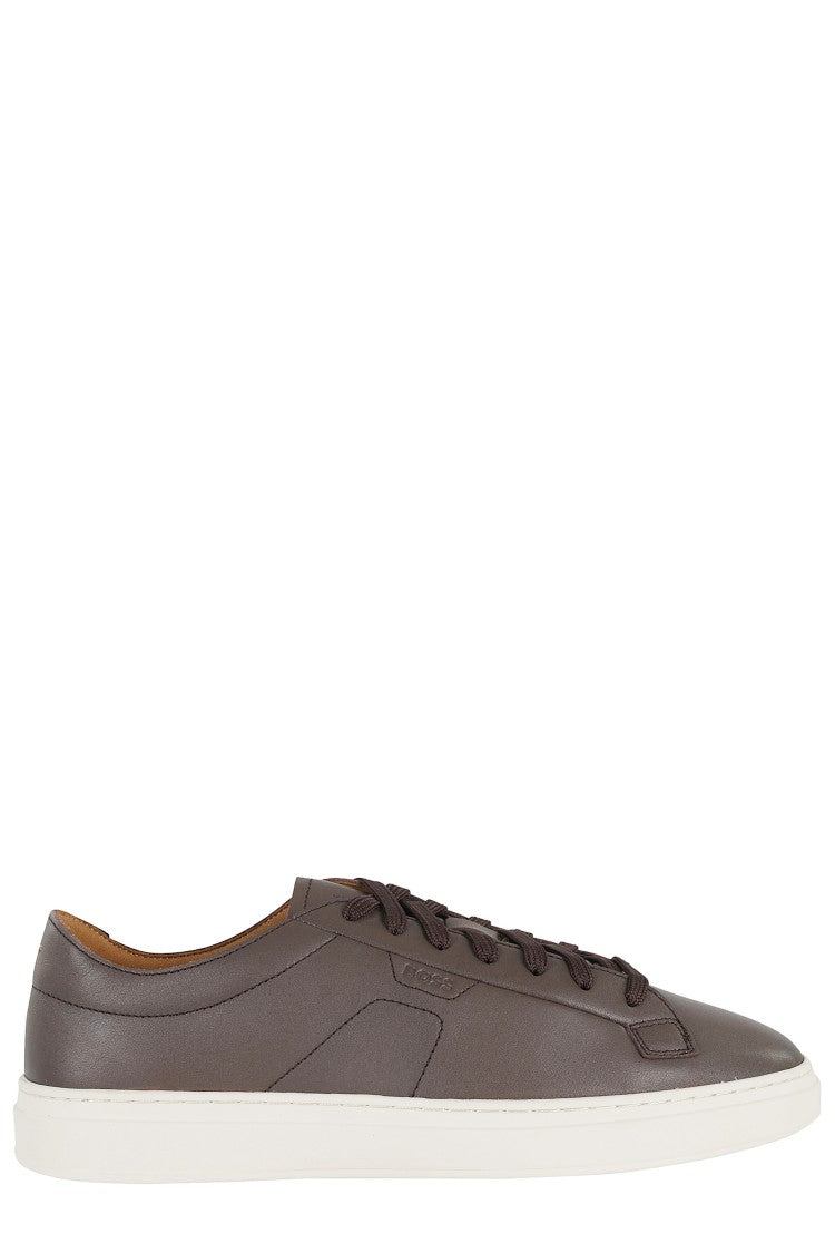 Boss Dark Brown Kieran Tenn Laced Calfskin Leather Sneakers
