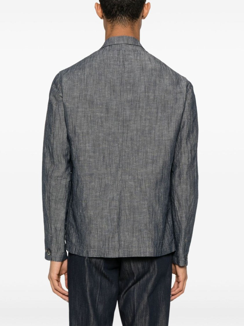 Barena Tailored Blue Linen-Cotton Jacket With Notched Lapel