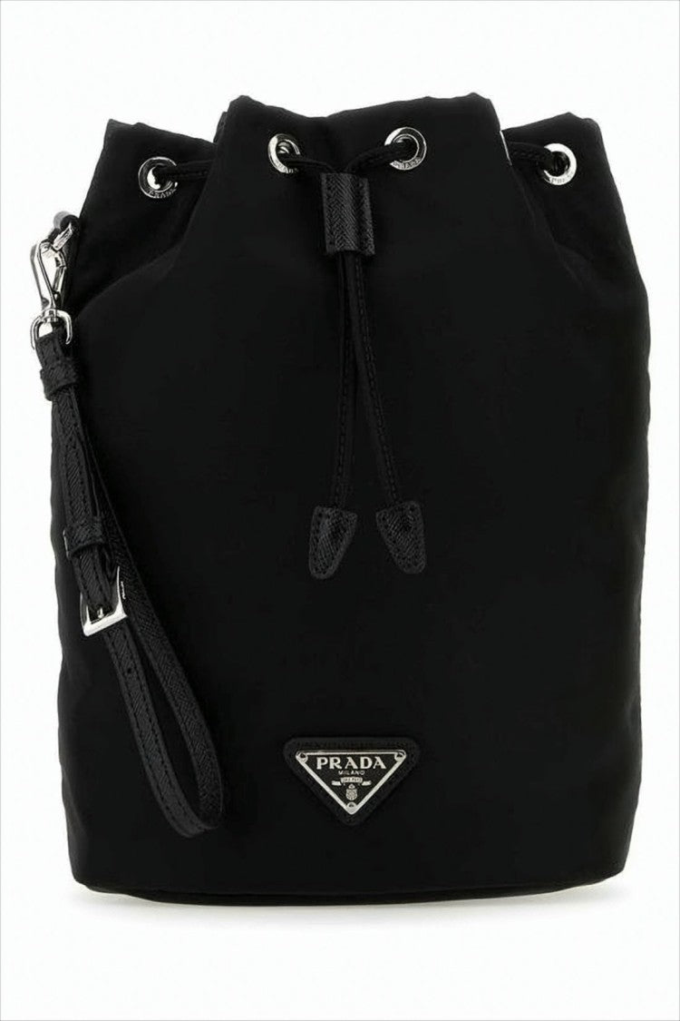 Prada Smooth Nylon And Leather Clutch With Drawstring Closure