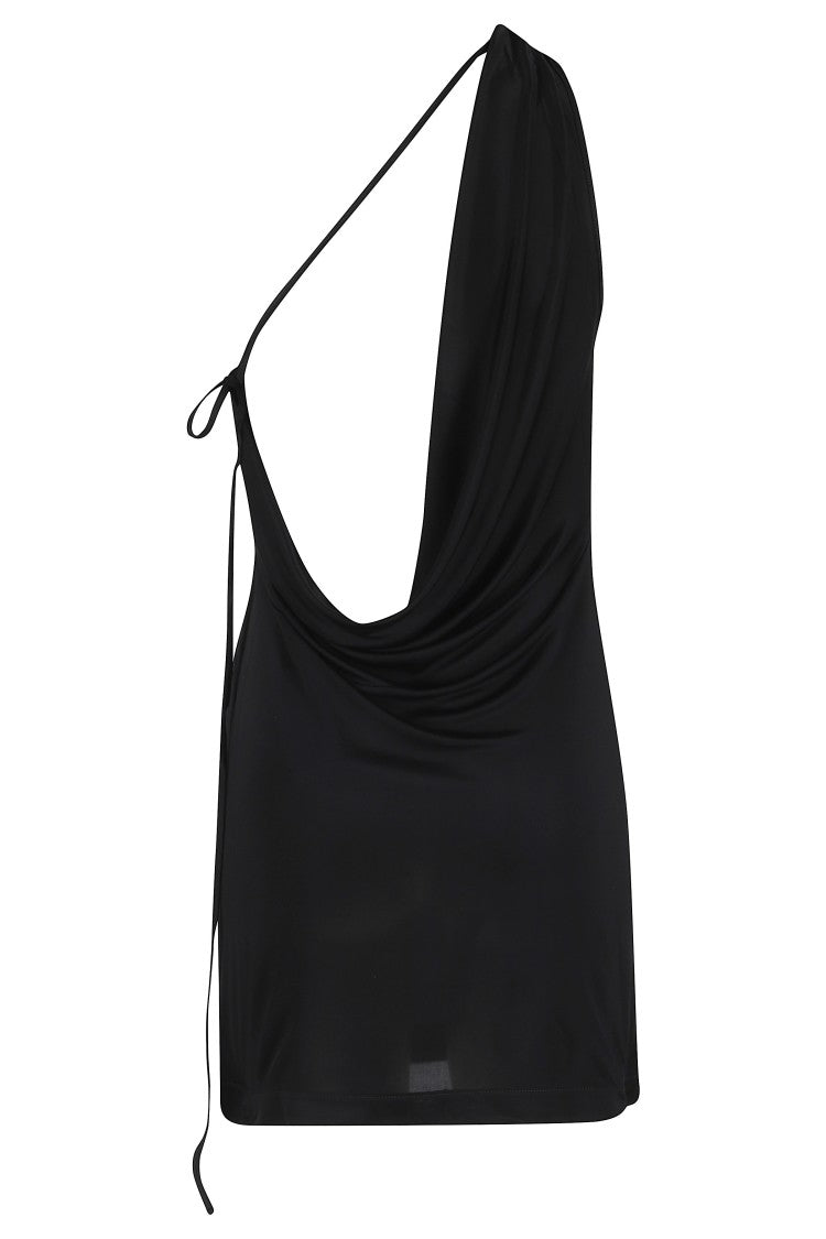 Amazuin Asymmetrical Draped Mini Dress With Adjustable Drawstring Closure