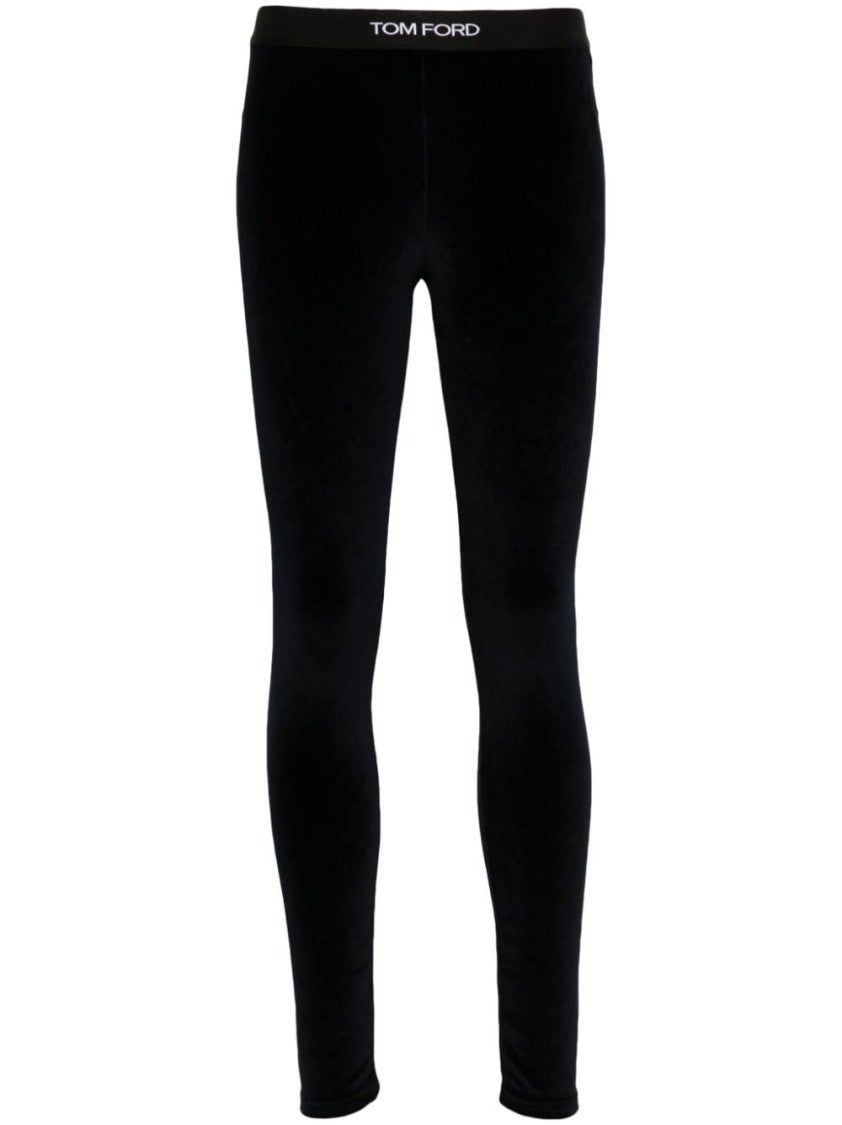 Tom Ford Stretch Velour Leggings Midnight Blue Waistband