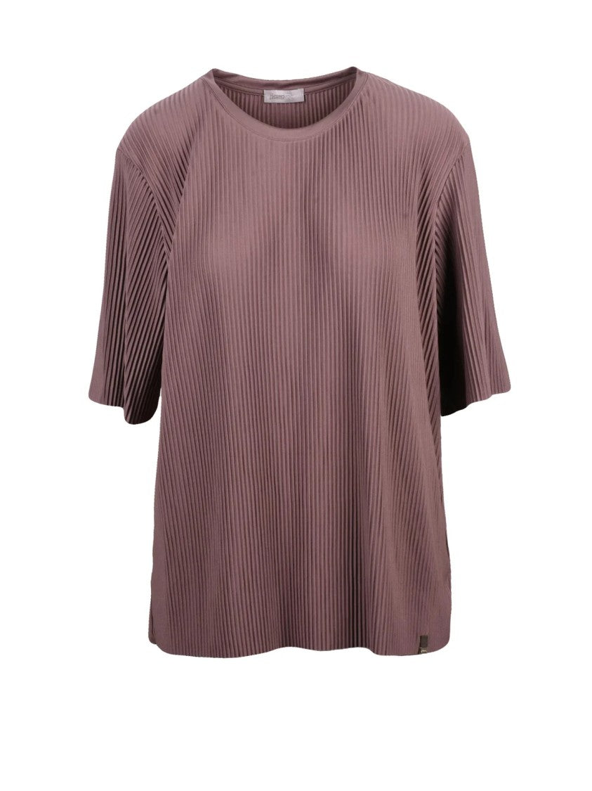 Herno Resort Brown Textured Pleated Polyester Blouse