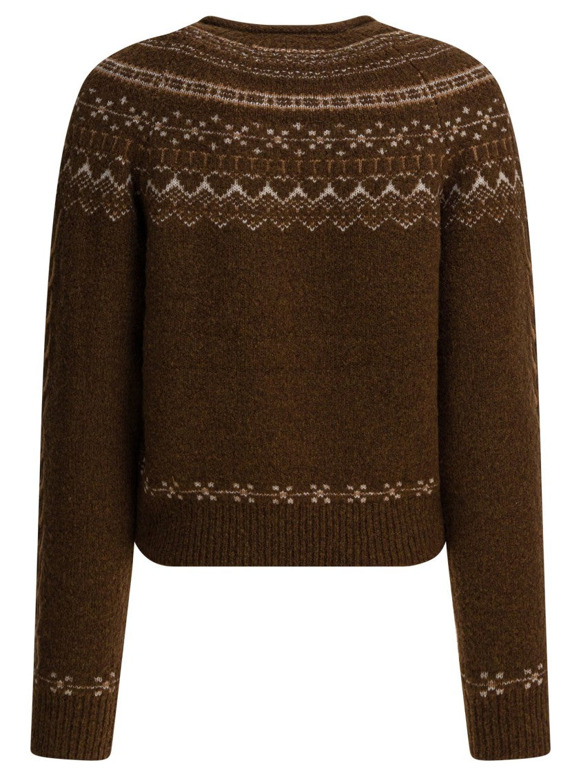 Guest In Residence Brown Knit Sweater With Patterned Yoke