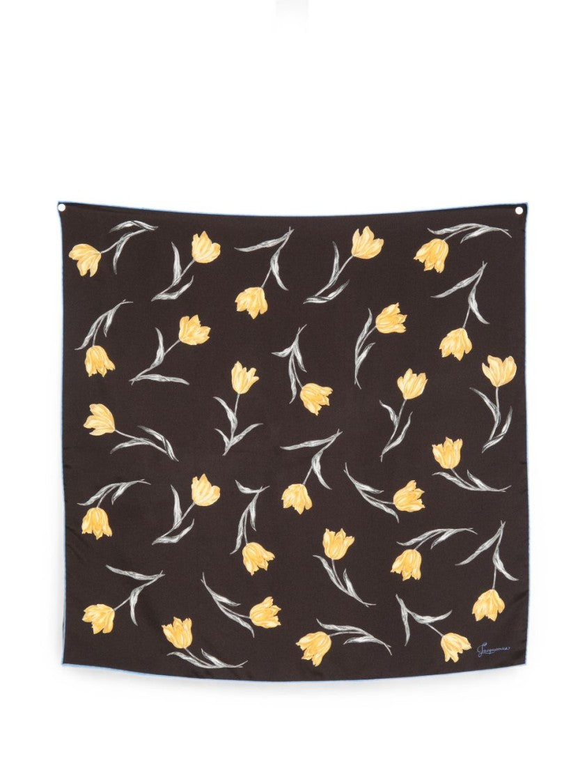 Jacquemus Rectangular Floral Scarf In Silk And Nylon Blend