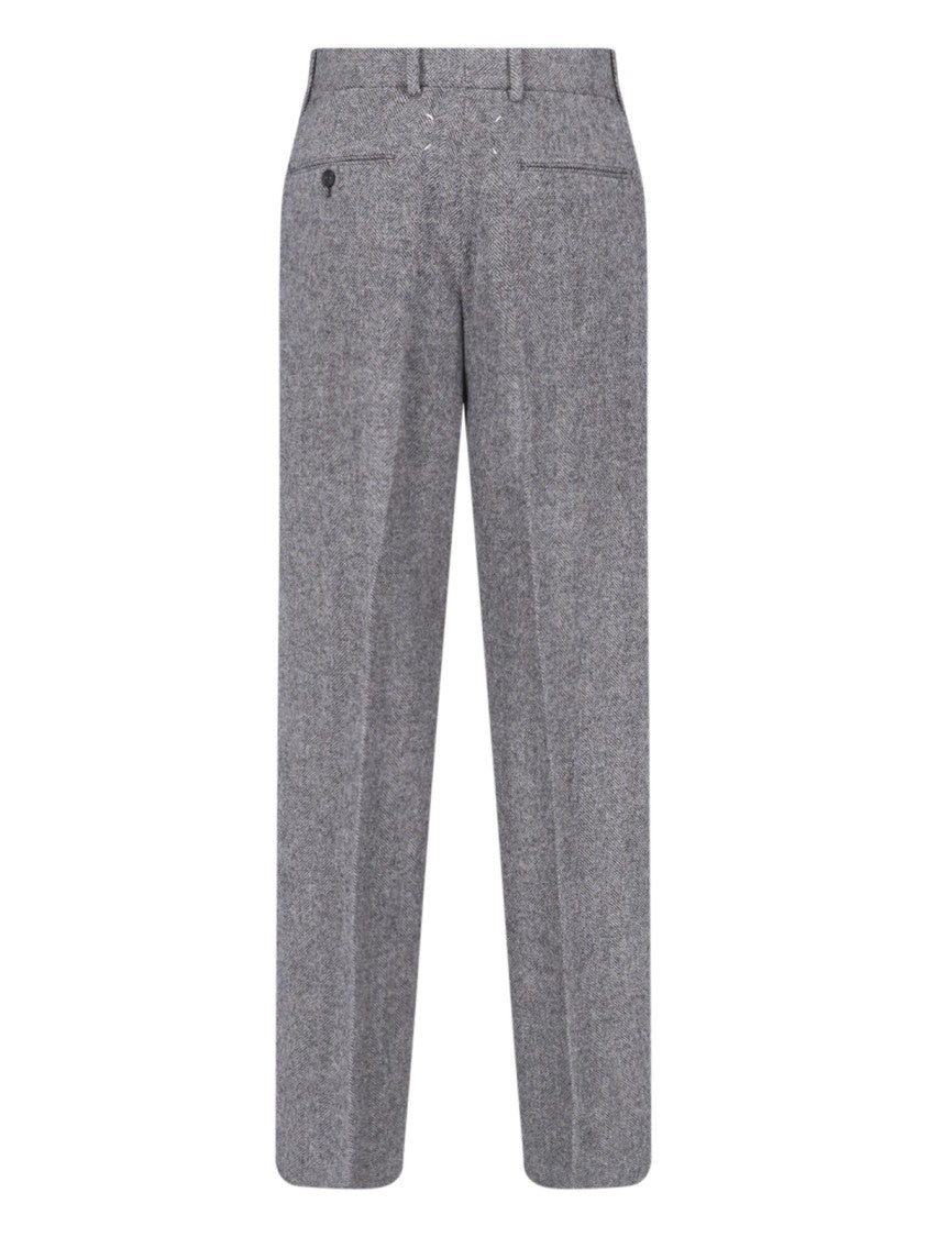 Maison Margiela Tailored Grey Wool Trousers With Hook And Button Closure
