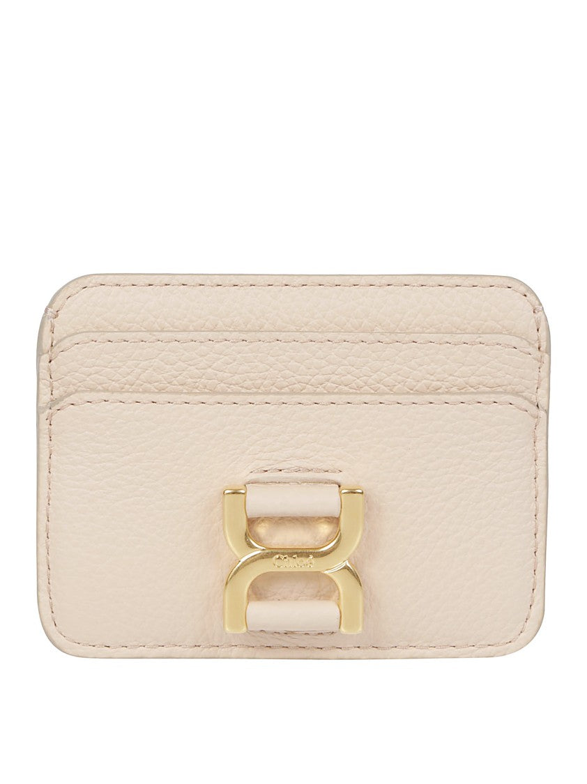 Chloé Textured Pink Calfskin Cardholder With Logo Plaque