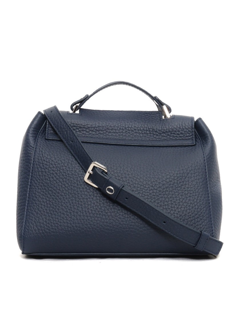 Claudio Orciani Structured Blue Calf Leather Handbag With Flap Closure