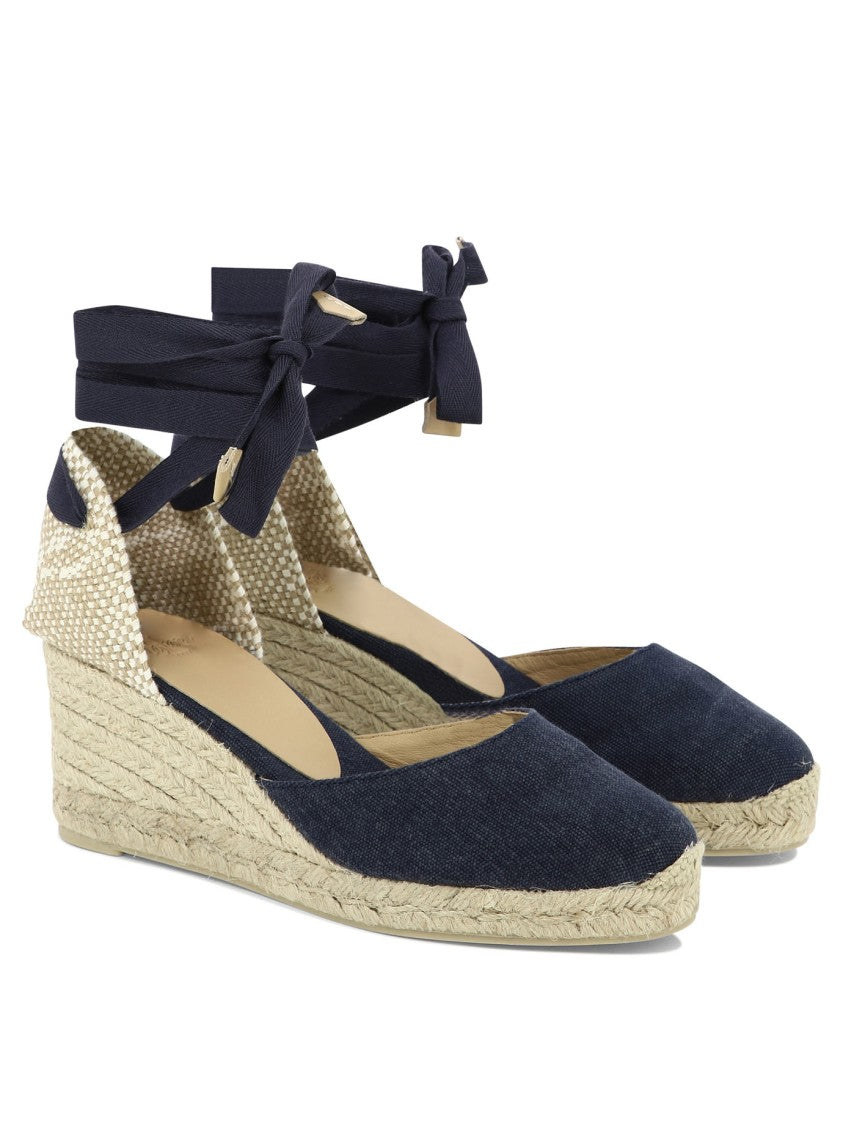 Castaner Navy Blue Organic Cotton Espadrilles With Jute Wedge And Ankle Ties