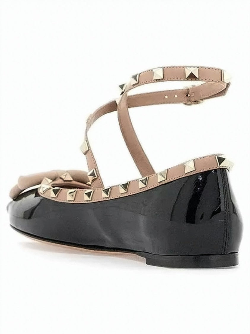 Valentino Garavani Glossy Black Patent Leather Flats With Pyramid Studs