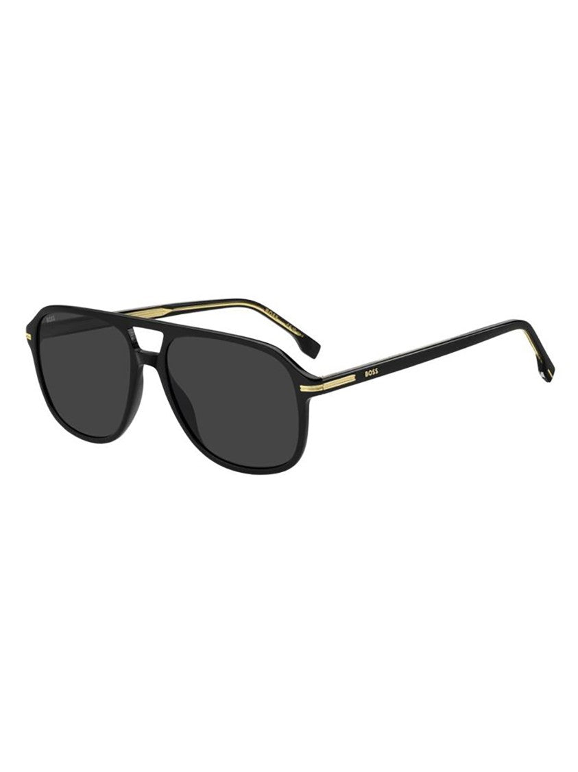 Hugo Boss Black Horn Sunglasses With Gold Accents And International Fit