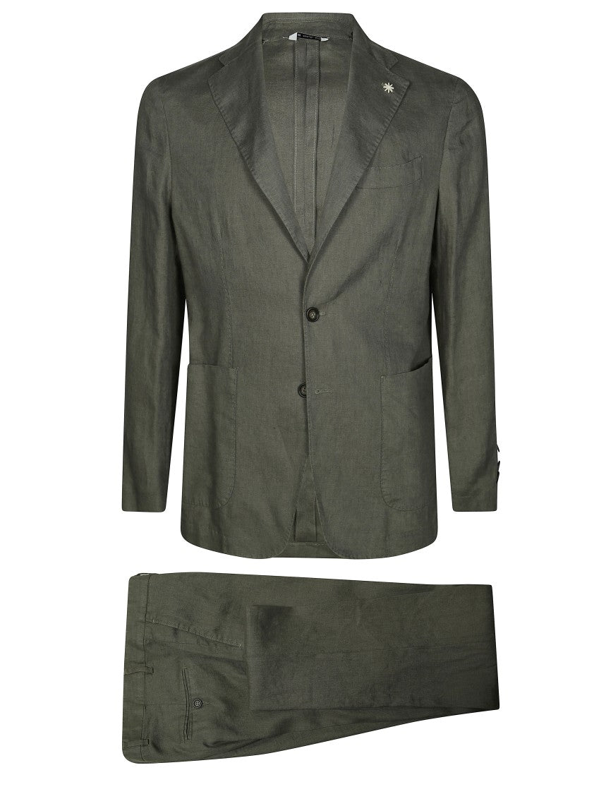 Manuel Ritz Muted Olive Linen Like Tailored Suit