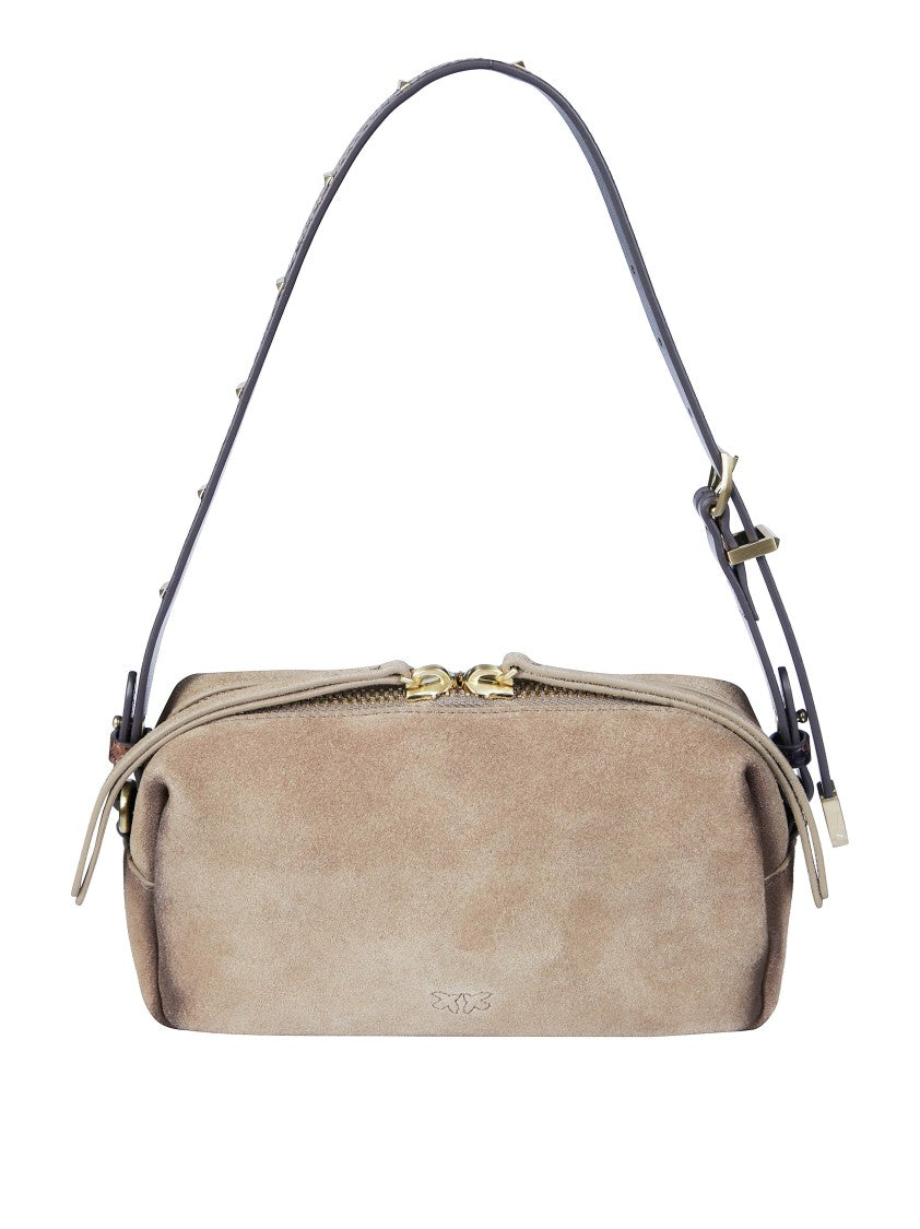 Pinko Taupe Bauletto Trittico Mini Suede Shoulder Bag