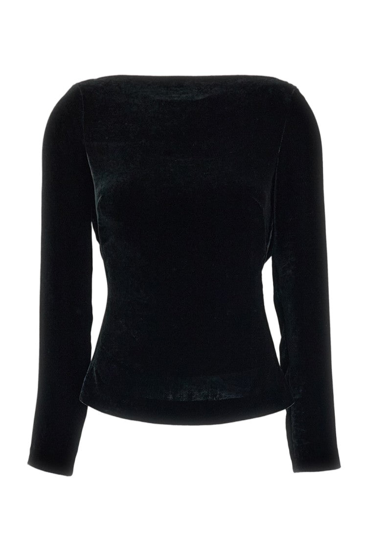 Meta Campania Black Lila Draped Back Cotton-Silk Velvet Top