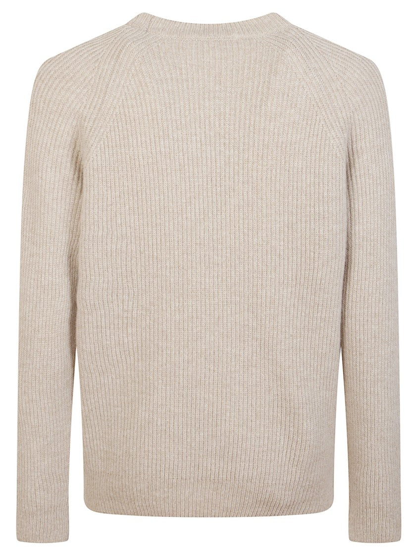 Zanone Beige English Rib Wool Sweater With Crew Neck And Ribbed Details