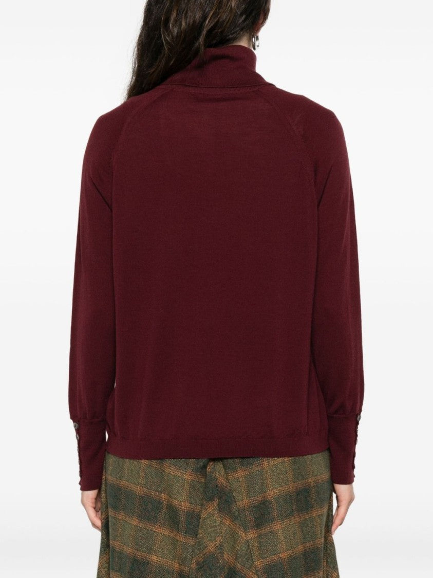 Alpha Studio Bordeaux Merino Wool Sweater With High Turtleneck