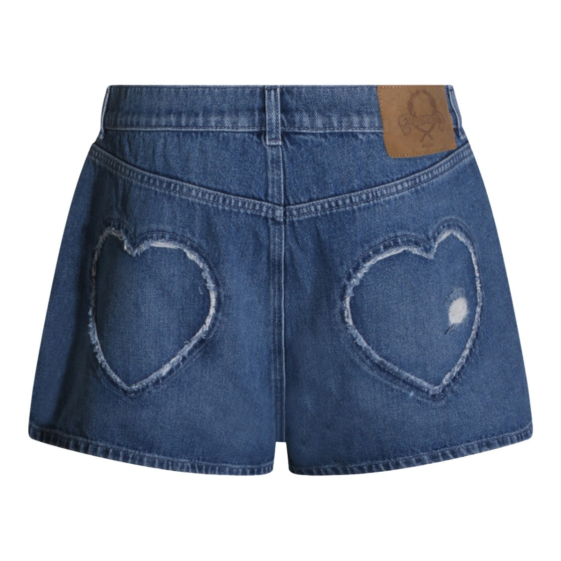 Moschino Denim Shorts With Frayed Heart-Shaped Patches