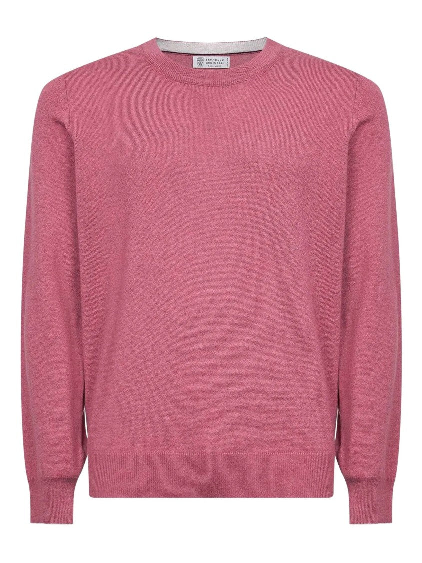 Brunello Cucinelli Red Ribbed Trims Cashmere Sweater