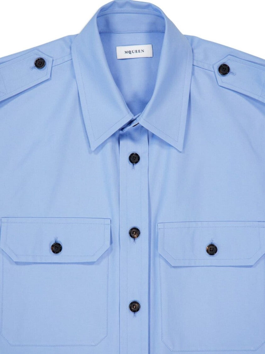 Alexander Mcqueen Jermyn St. Blue Utility Cotton Shirt