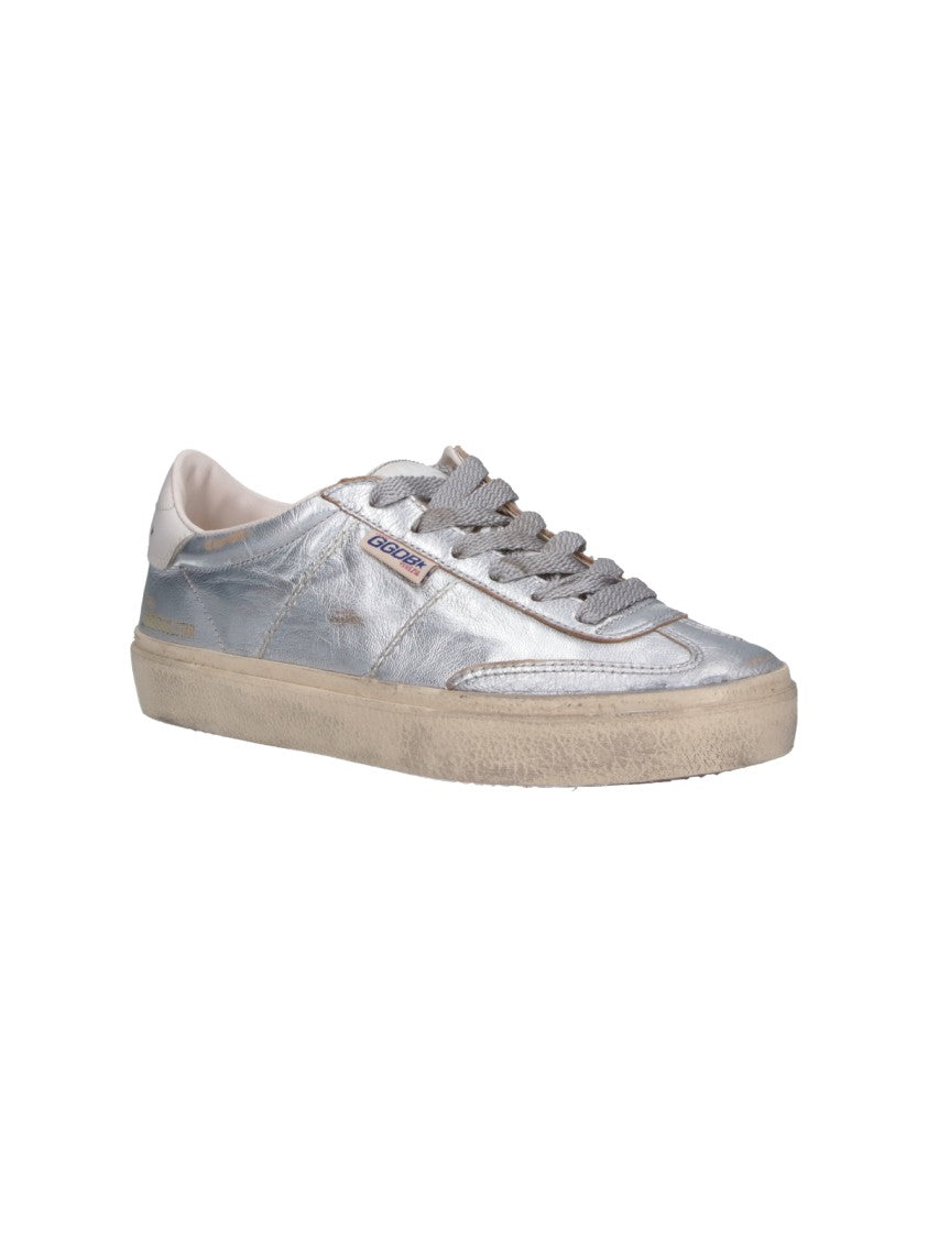 Golden Goose Metallic Silver Low-Top Sneakers With Distressed Finish