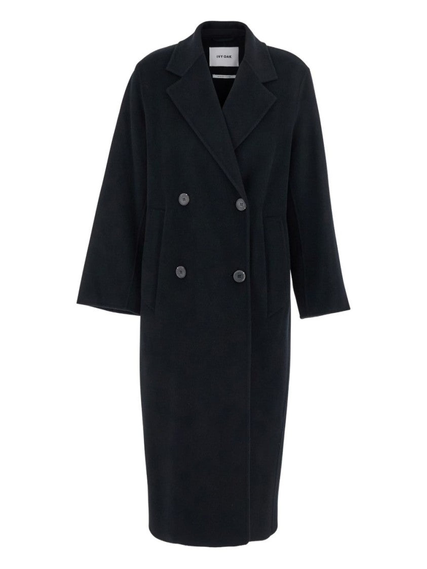 Ivy & Oak Double-Breasted Black Coat With Notched Lapels