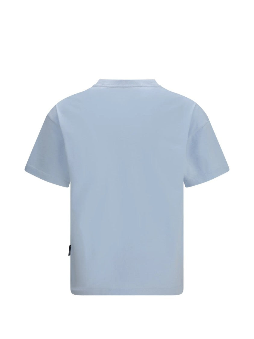 Palm Angels Light Blue Neck Logo Cotton T-Shirt