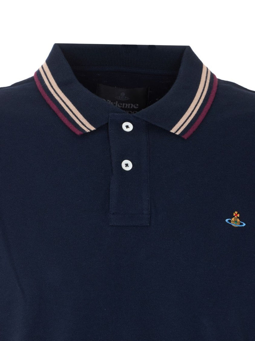 Vivienne Westwood Navy Blue Orb Embroidery Striped Polo