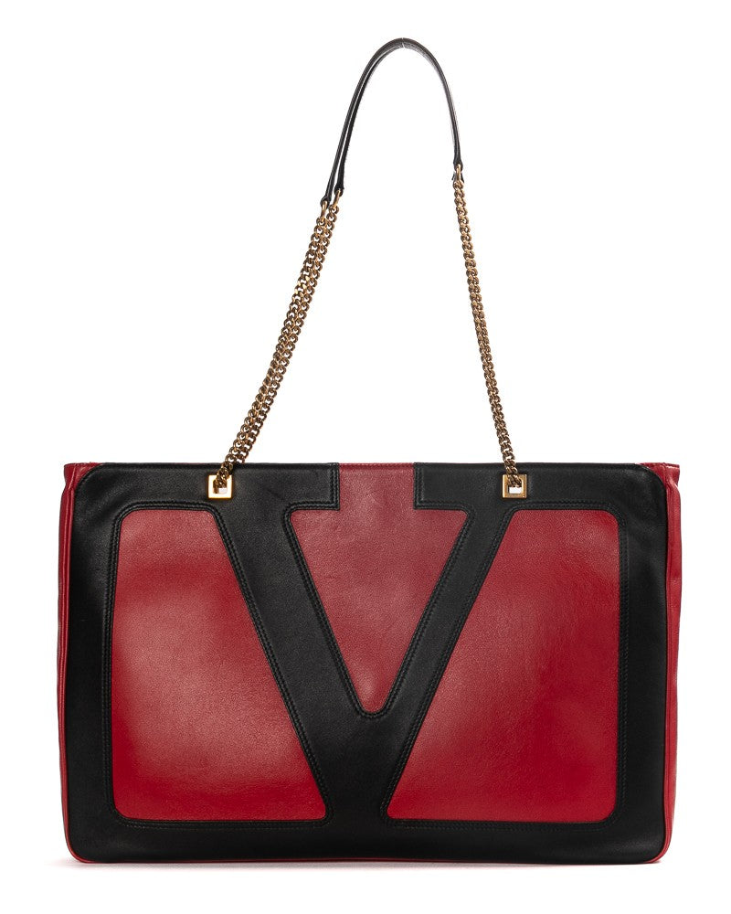 Valentino Red Viva Superstar Vlogo Leather Tote Bag