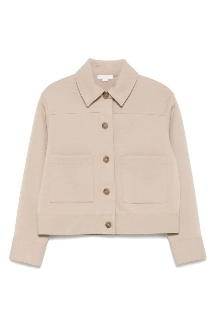 Vince Structured Beige Cropped Blazer With Classic Collar